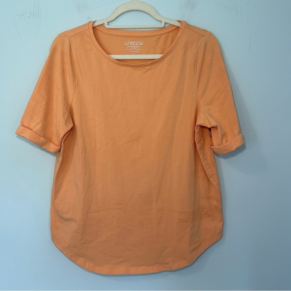 Chico’s Tangerine Orange Short Sleeve Crew Neck Perfect Tee Size Medium - Picture 1 of 13